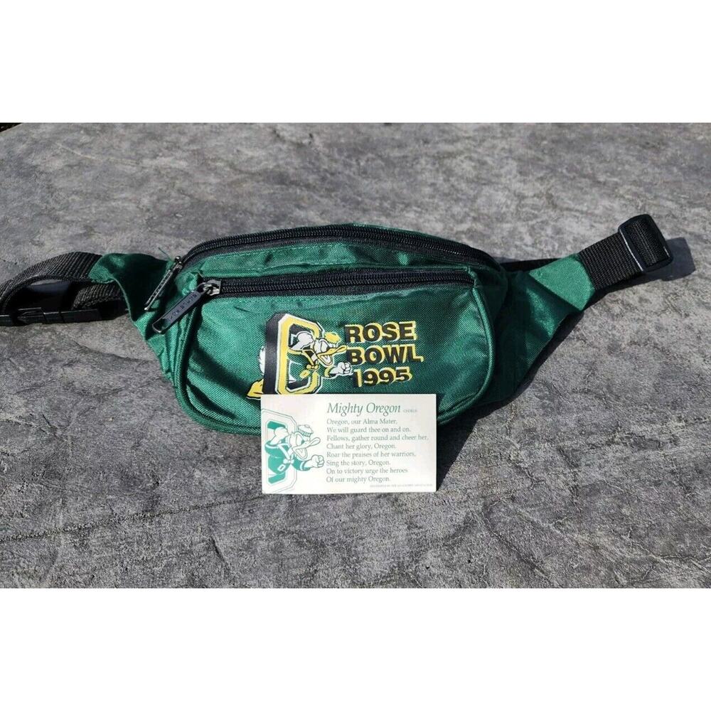Vintage Oregon Ducks 1995 Rose Bowl Fanny Pack + Original Duck Alma Mater Card